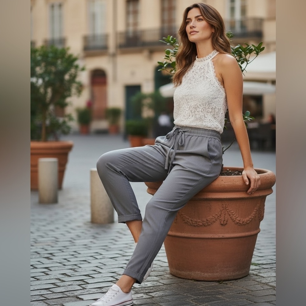 WILFRED ARITZIA ALLANT PANT CROPPED HIGH RISE GRAY LINEN TROUSER JOGGERS SZ SM - Picture 11 of 11